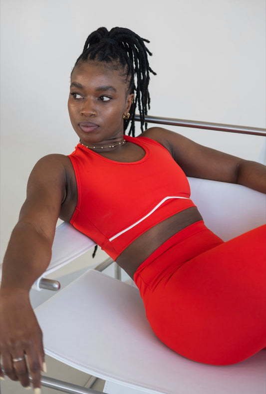 4MA CORE Two-Tone Sports Bra | Coral Red