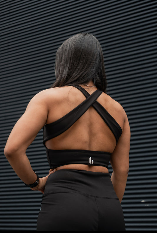 Zip Up Sports Bra | Black (Holographic)