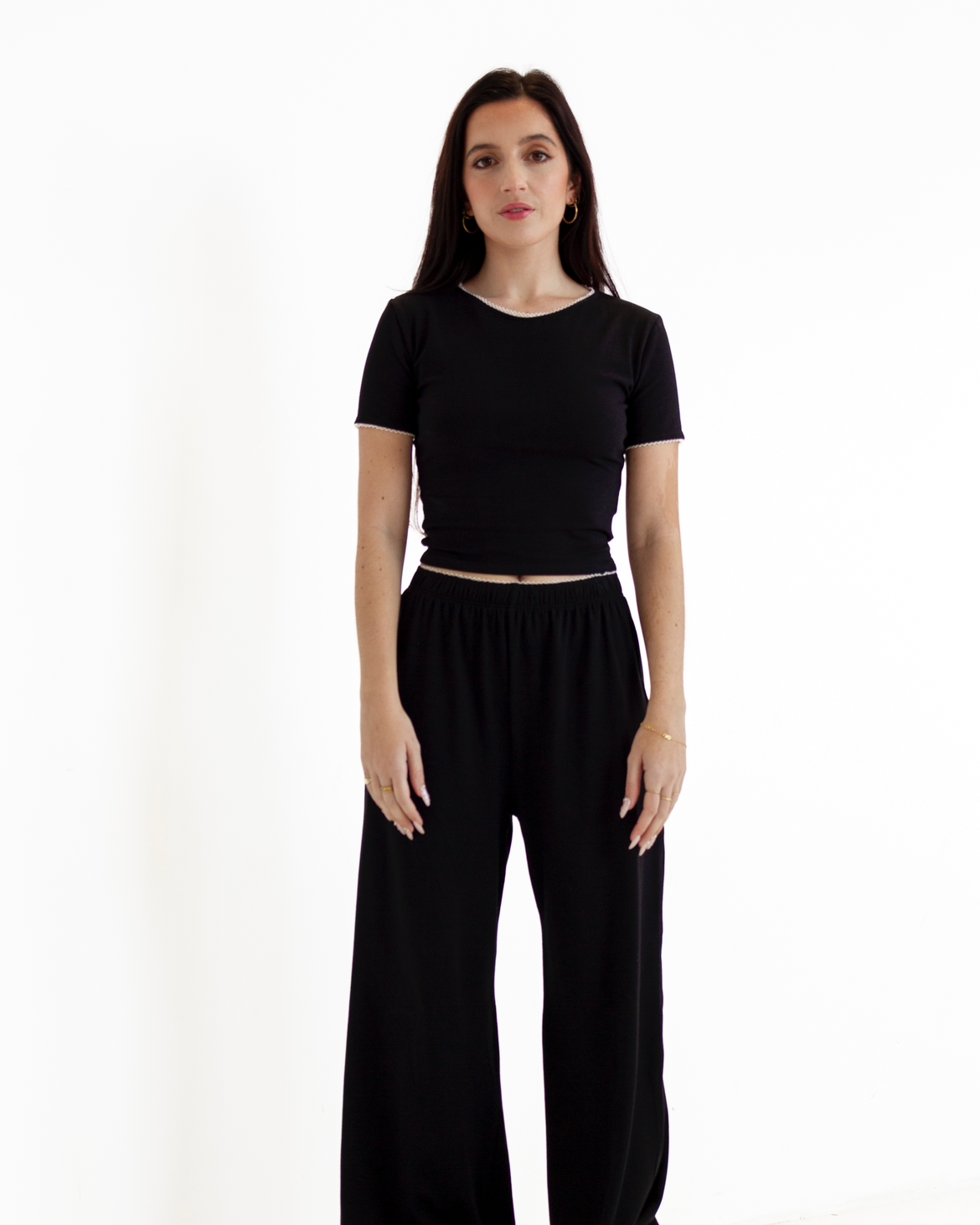 Lace Trim Pajama Pants | Black