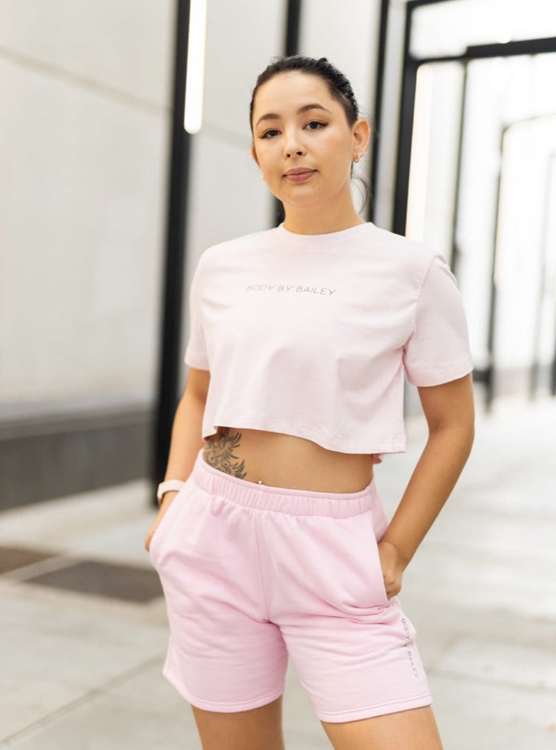 Baby pink oversized crop tee